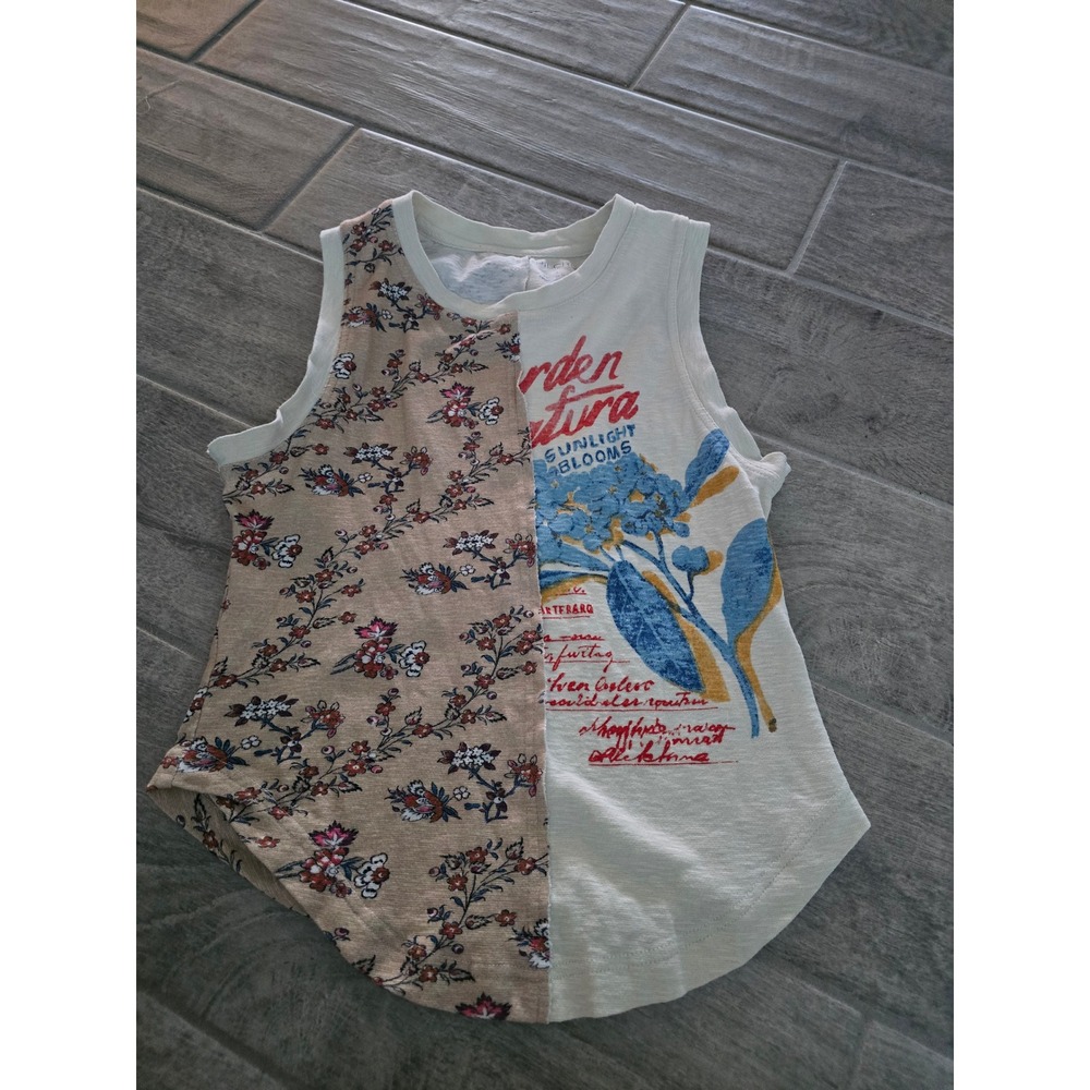 Pilcro Anthropologie Mixed Media Floral Graphic Tank Top Small Patchwork